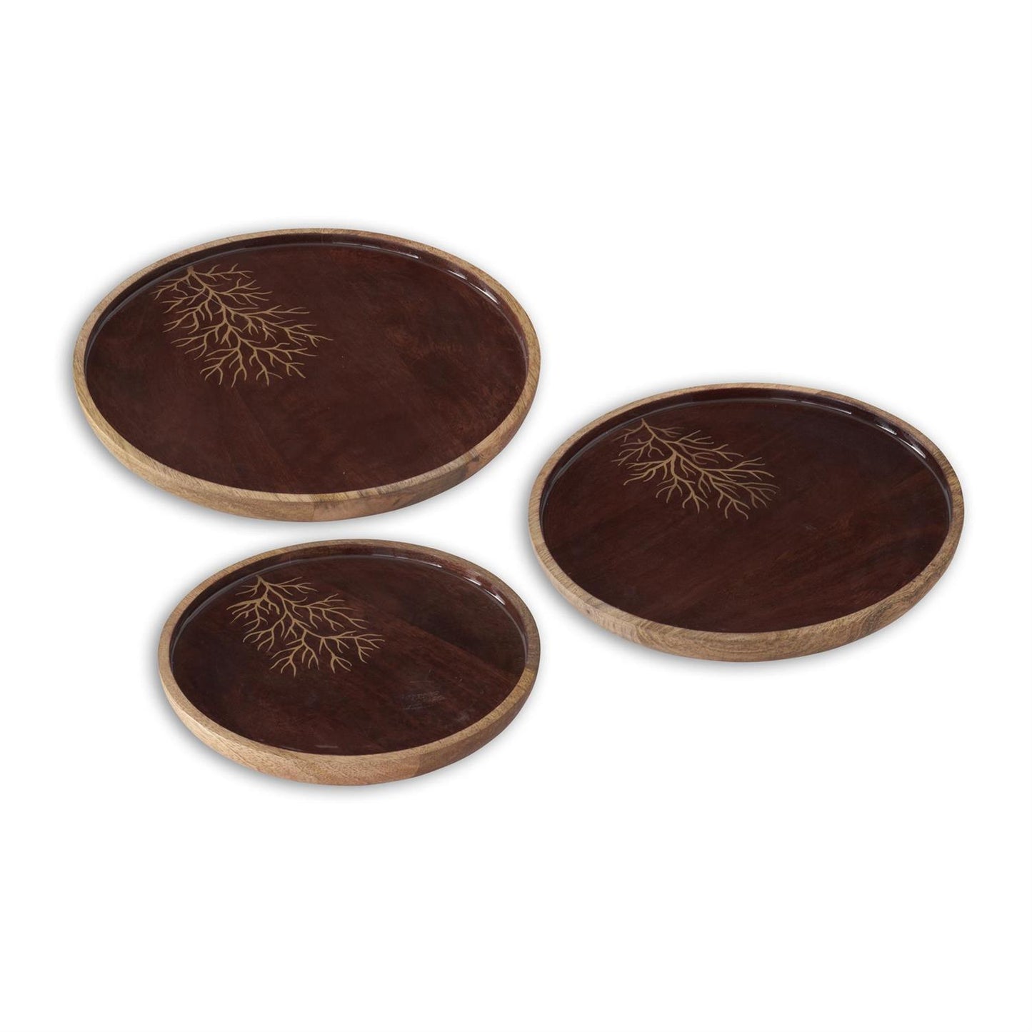 Wood Brown Enameled Gold Leaf Plates