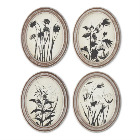 Oval Black & White Botanical Print