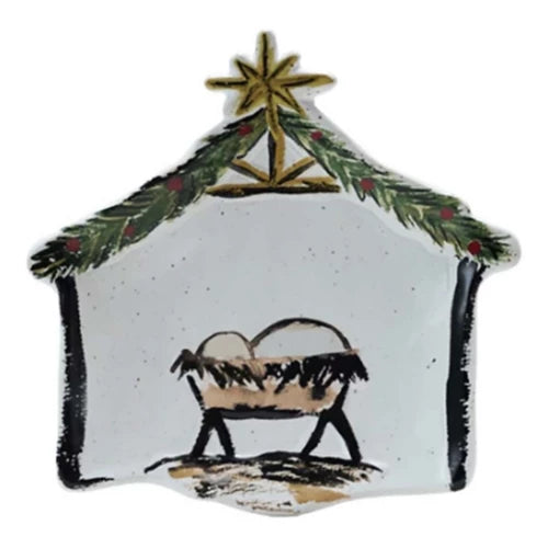 Stoneware Baby Jesus in a Manger Shaped Dish
