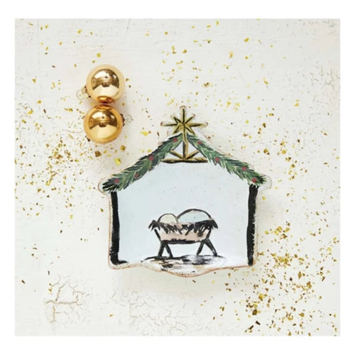Stoneware Baby Jesus in a Manger Shaped Dish