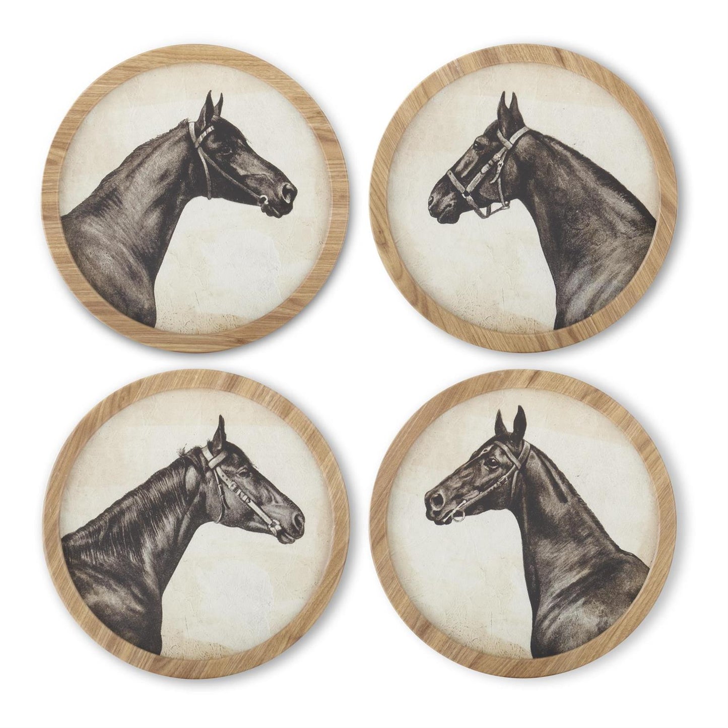 Round Natural Framed Horse Head Prints (4 Styles)