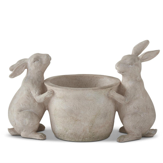 Tan Resin Faux Stone 2 Rabbit Pot