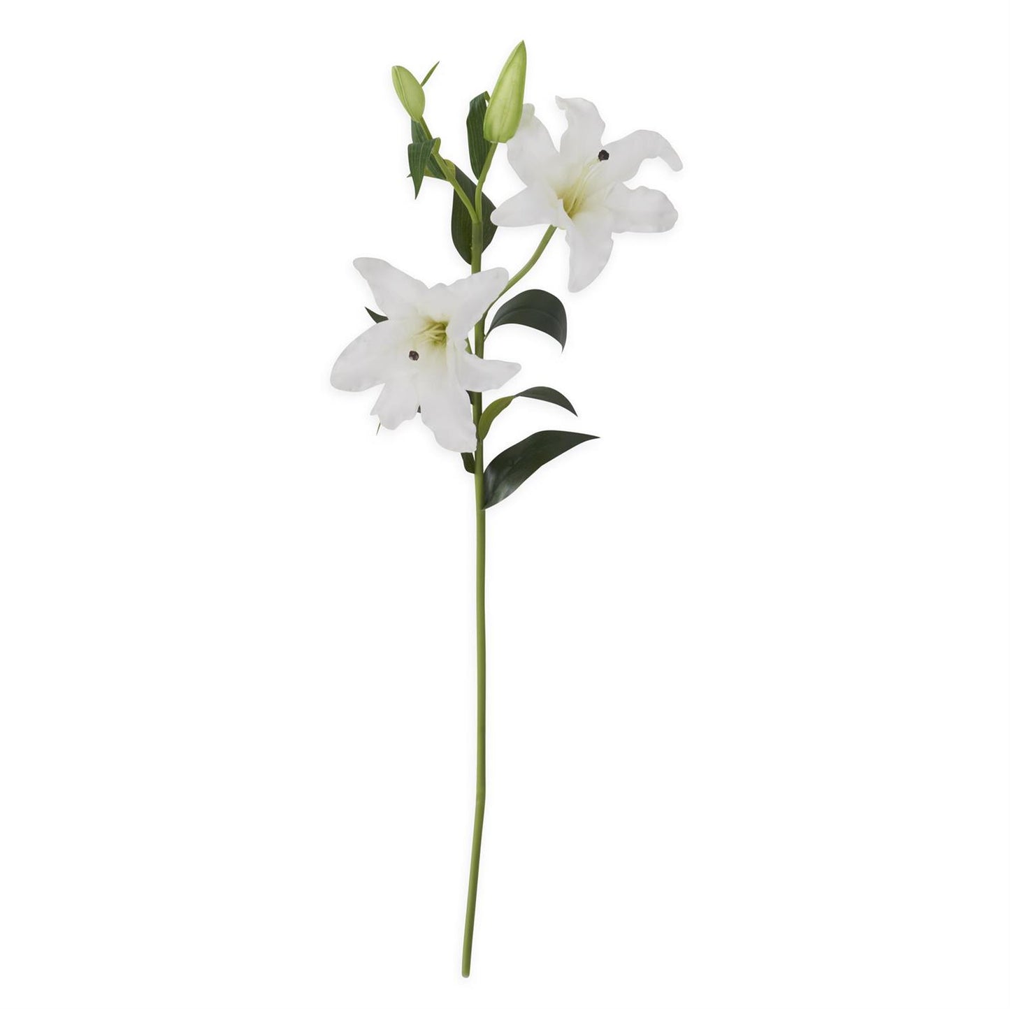 35 Inch White Real Touch Lily Stem w/3 Blooms & 2 Buds