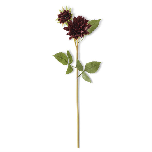 24 Inch Real Touch Burgundy Blossom & Bud Dahlia Stem