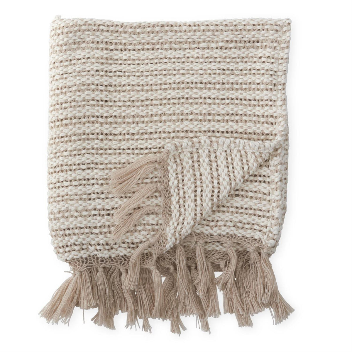 Beige & White Woven Cotton Throw Blanket