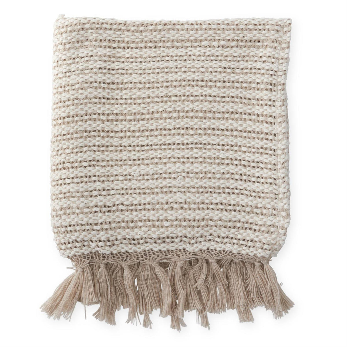 Beige & White Woven Cotton Throw Blanket