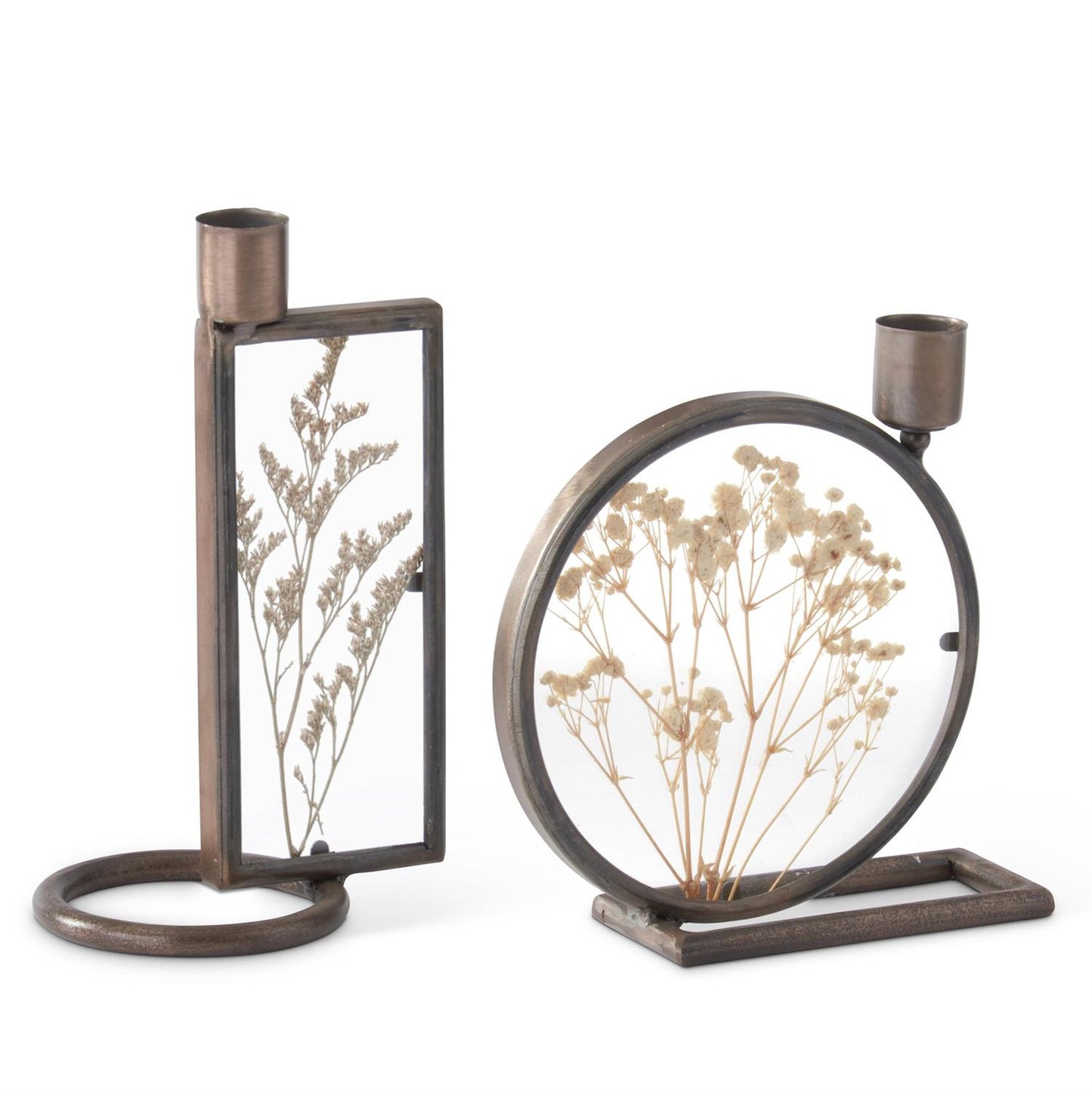 Dried Florals in Glass Display with Taper Candle Holder