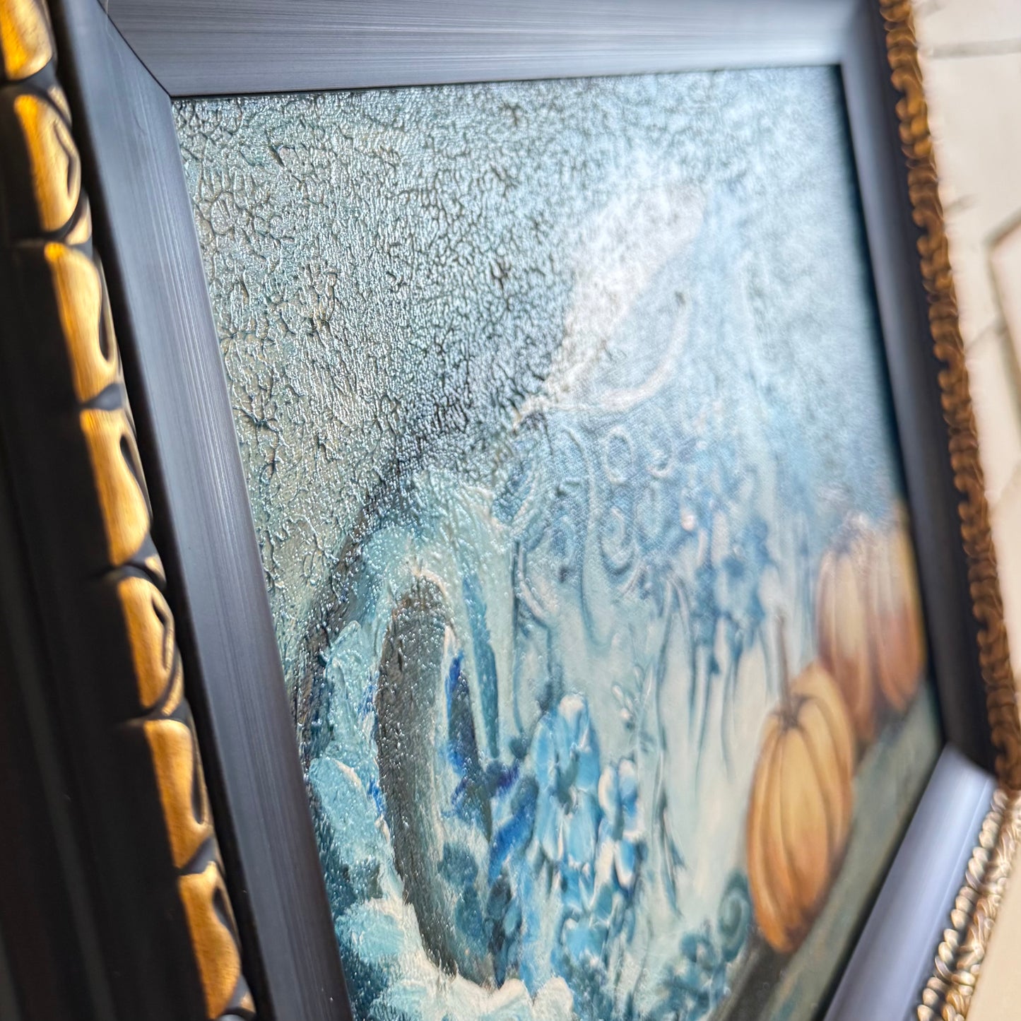 Blue Floral Pitcher & Pumpkins Hand Painting