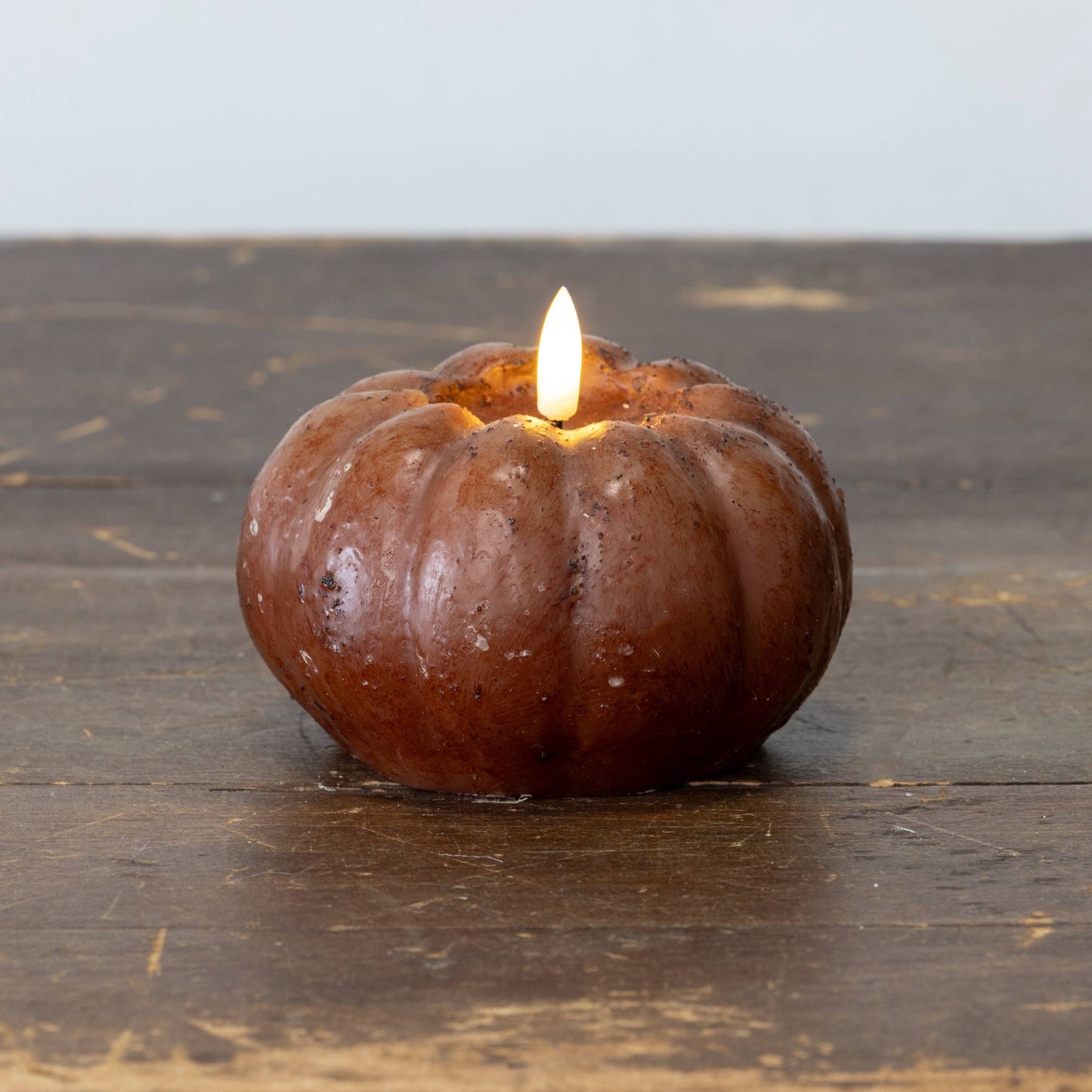 Bronze Brown Pumpkin LED Candle with 3D Flame