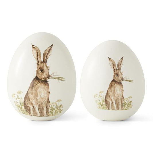 White Ceramic Tabletop Eggs w/Bunny