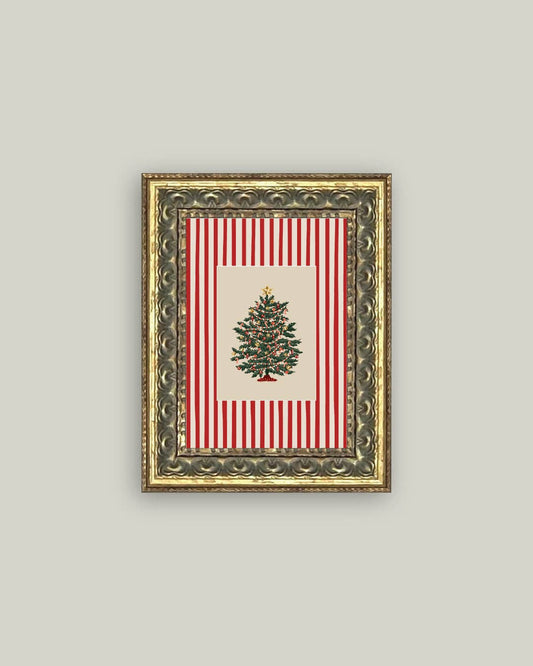 Peppermint Stripe Tree Framed Antique Style Art