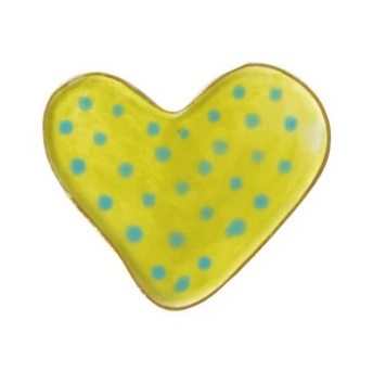 Hand-Painted Stoneware Heart Shaped Magnet w/ Pattern & Gold Electroplated Edge