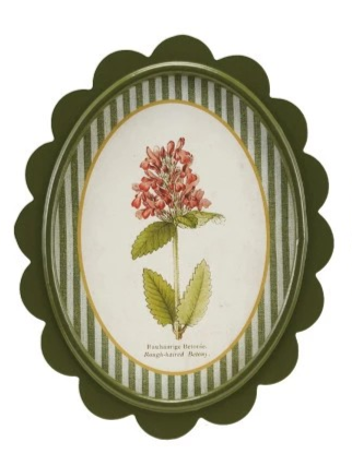 Green Scalloped Framed Artwork with Flowers & Stripes