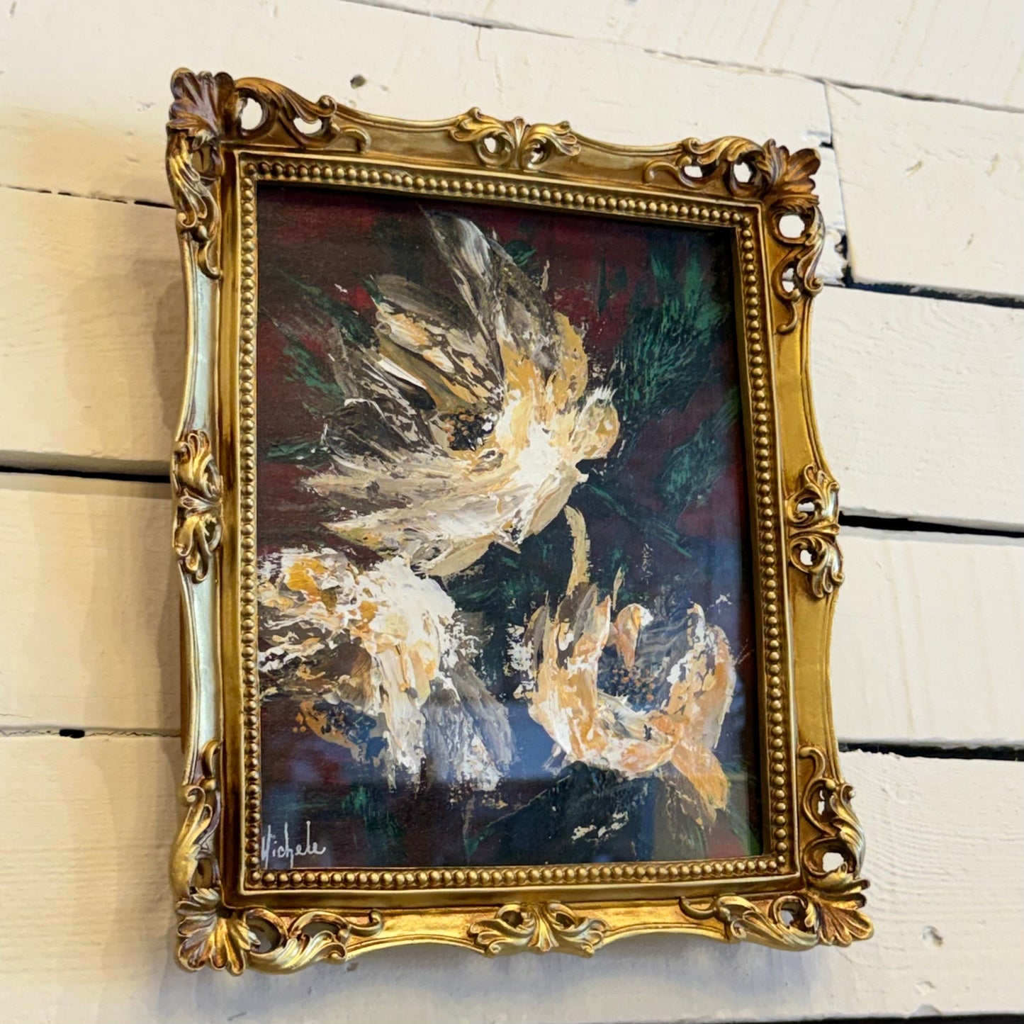 Christmas in Bloom Vintage Framed Glass Hand Painting