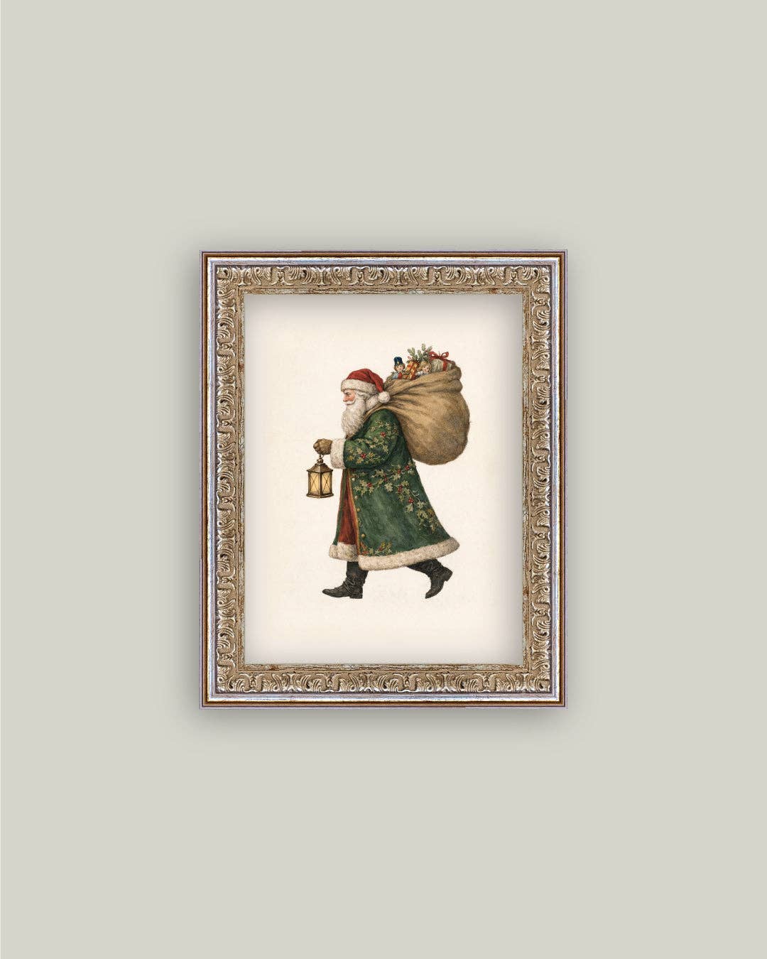 Vintage Santa with Lantern Framed Art