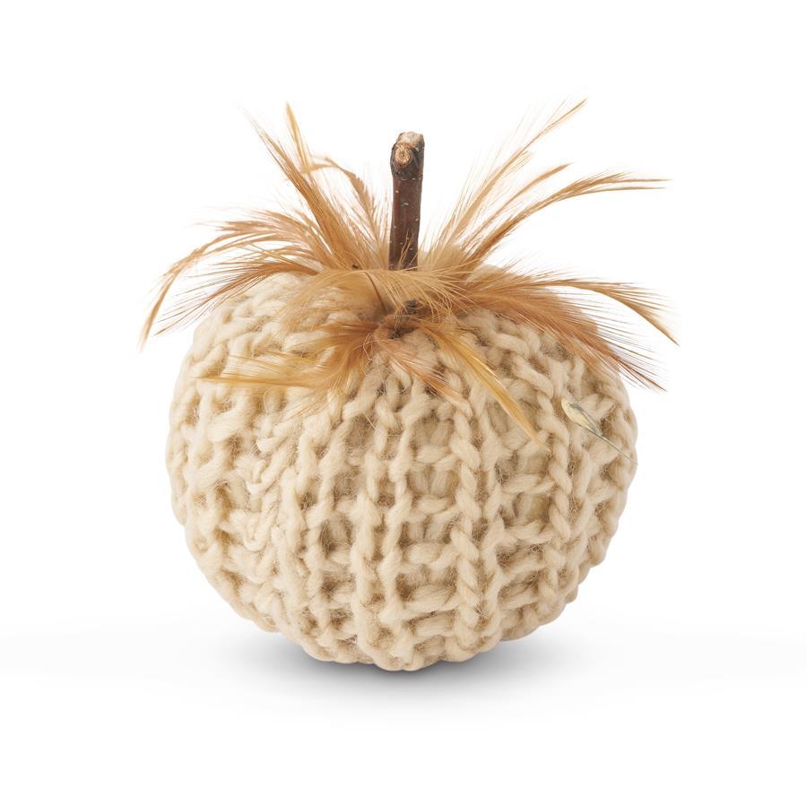 Cream Crochet Pumpkin w/Feathers