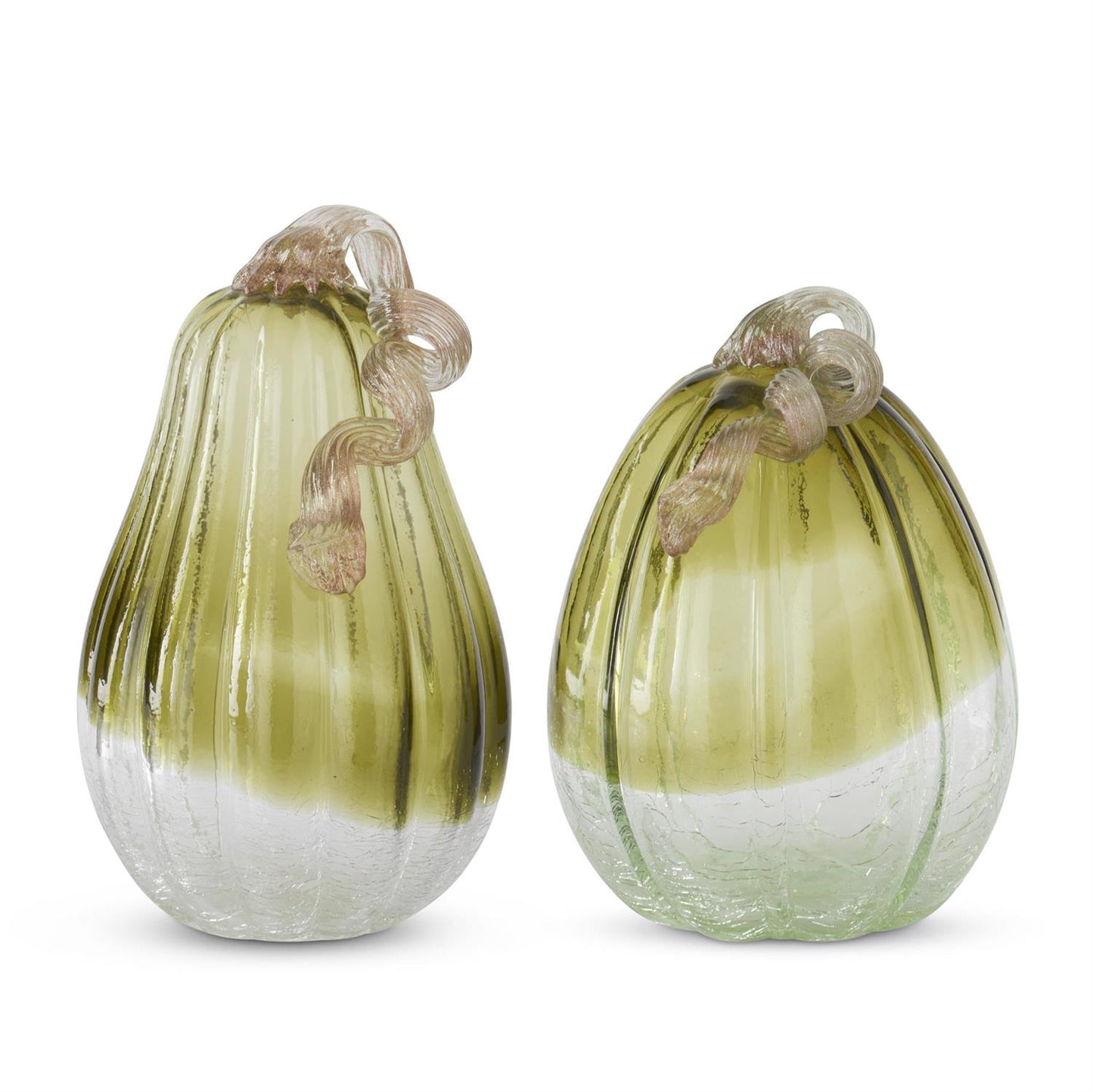 Green & Clear Crackled Handblown Glass Pumpkins