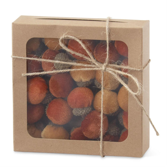 Box of 24 Mini Rust, Tan, & Orange Plush Acorns