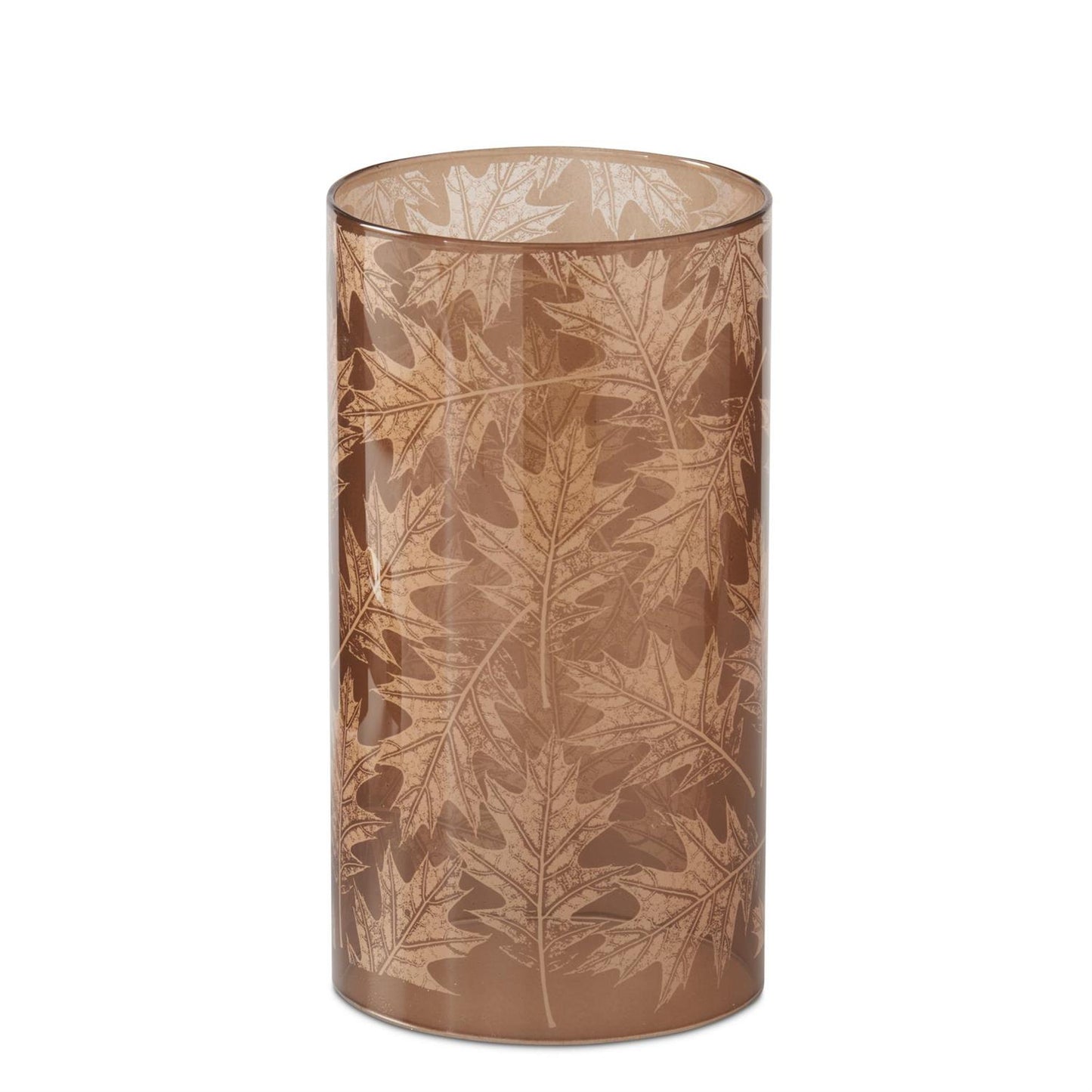 Brown Leaves Glass Slipcover w/ LED Candle