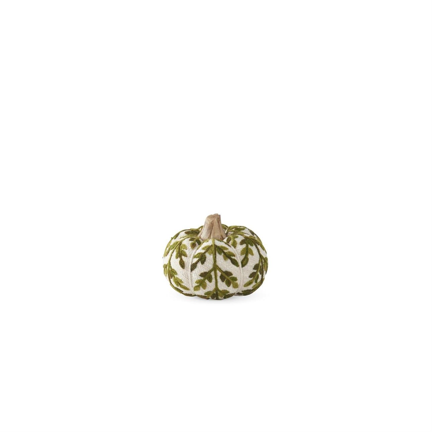 Green Foliage Knit Pumpkin w/ Wood Stem