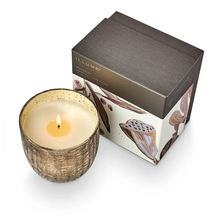 Woodfire Large Boxed Crackle Glass Candle
