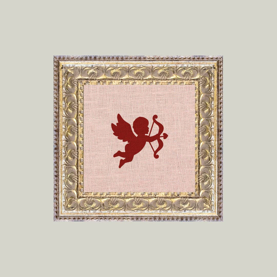 Cupid Silhouette Framed Antique Art