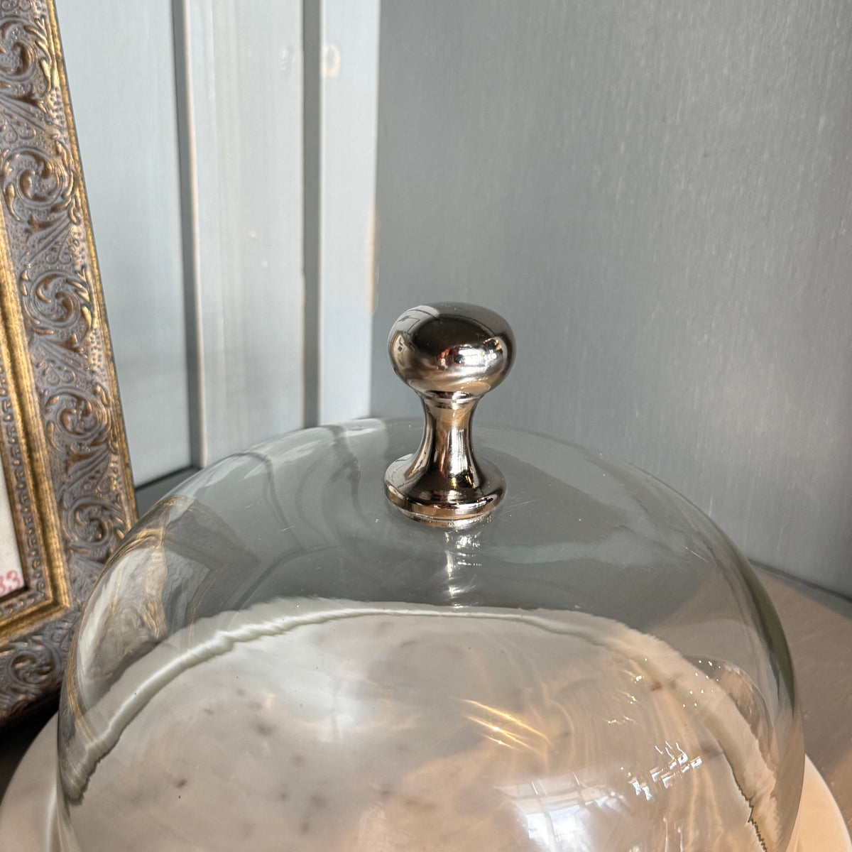 Glass Cloche w/ Marble Base & Aluminum Handle