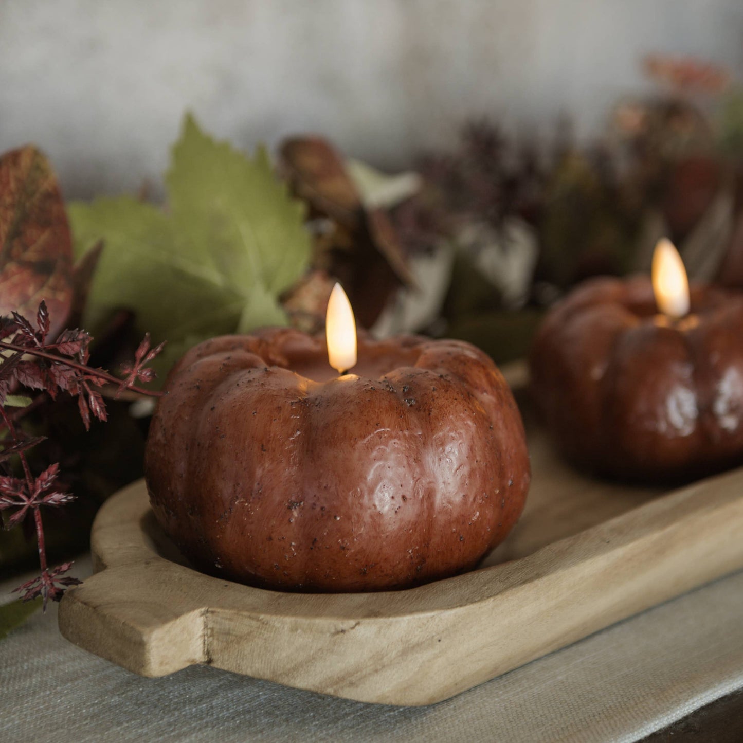 Bronze Brown Pumpkin LED Candle with 3D Flame