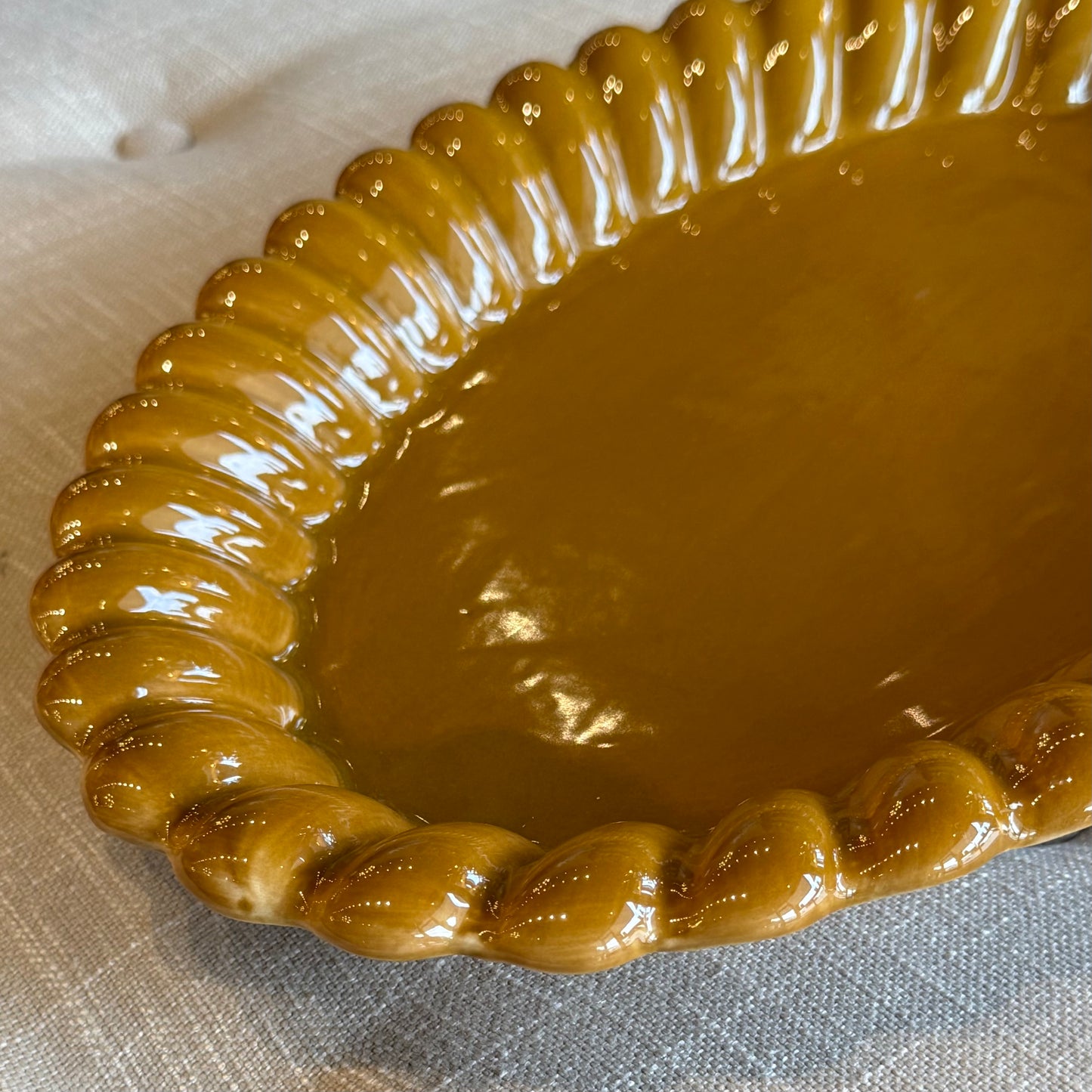 Mustard Brown Stoneware Scalloped Platter