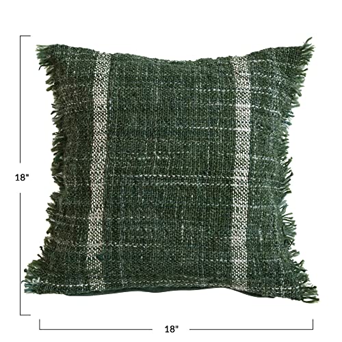 Woven Blend Pillow W/Stripes & Fringe