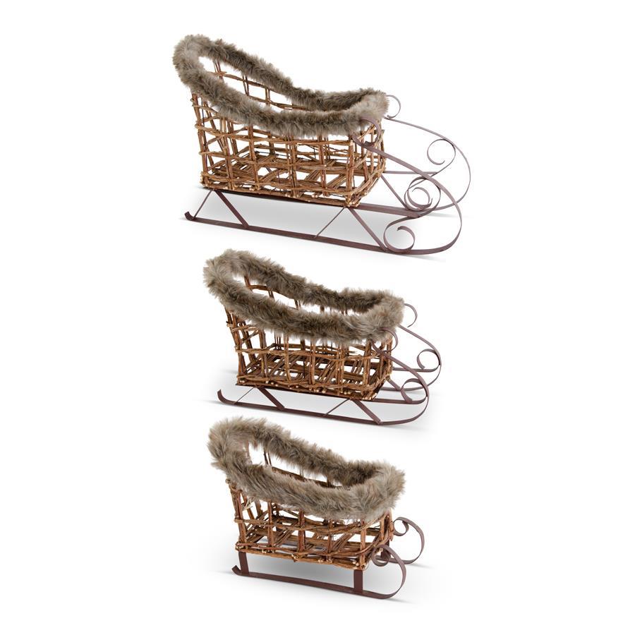Brown Twig & Metal Sleigh with Fur