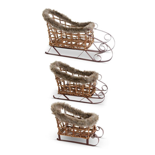 Brown Twig & Metal Sleigh with Fur