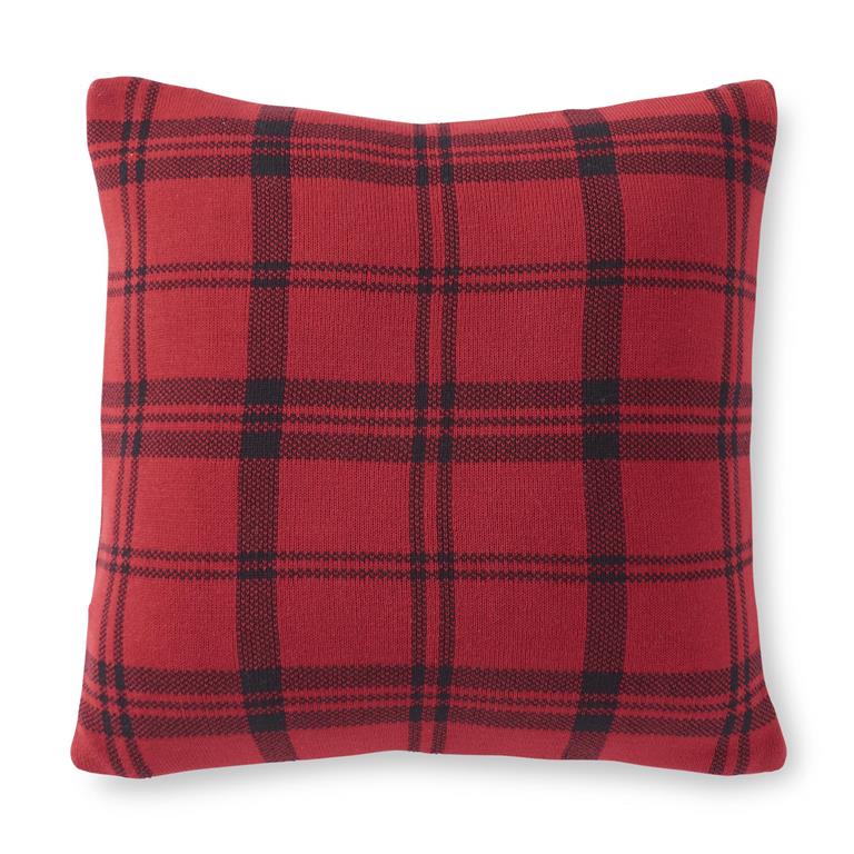 Cotton Knit Red & Black Plaid Pillow
