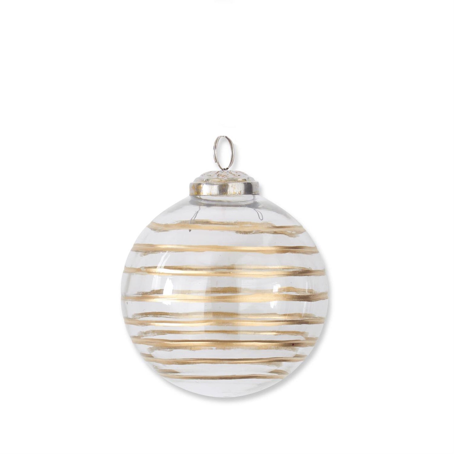 Gold Gilded Stipe Etched Clear Glass Ornament
