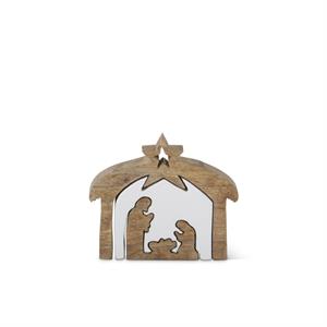 Wood Nativity with White Enameled Center Cutouts