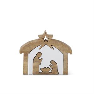 Wood Nativity with White Enameled Center Cutouts