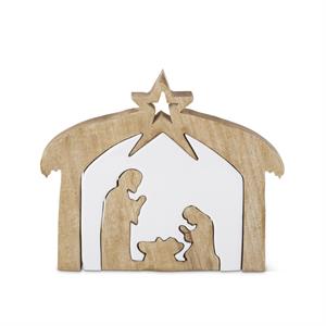 Wood Nativity with White Enameled Center Cutouts