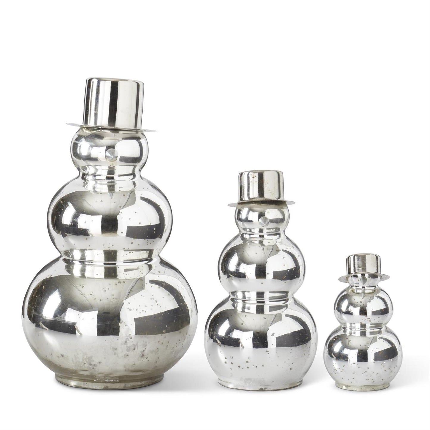 Silver Mercury Glass Snowmen w/Open Bottoms