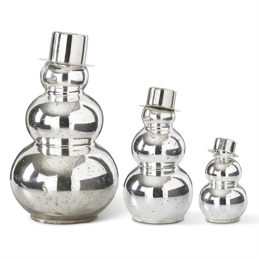 Silver Mercury Glass Snowmen w/Open Bottoms