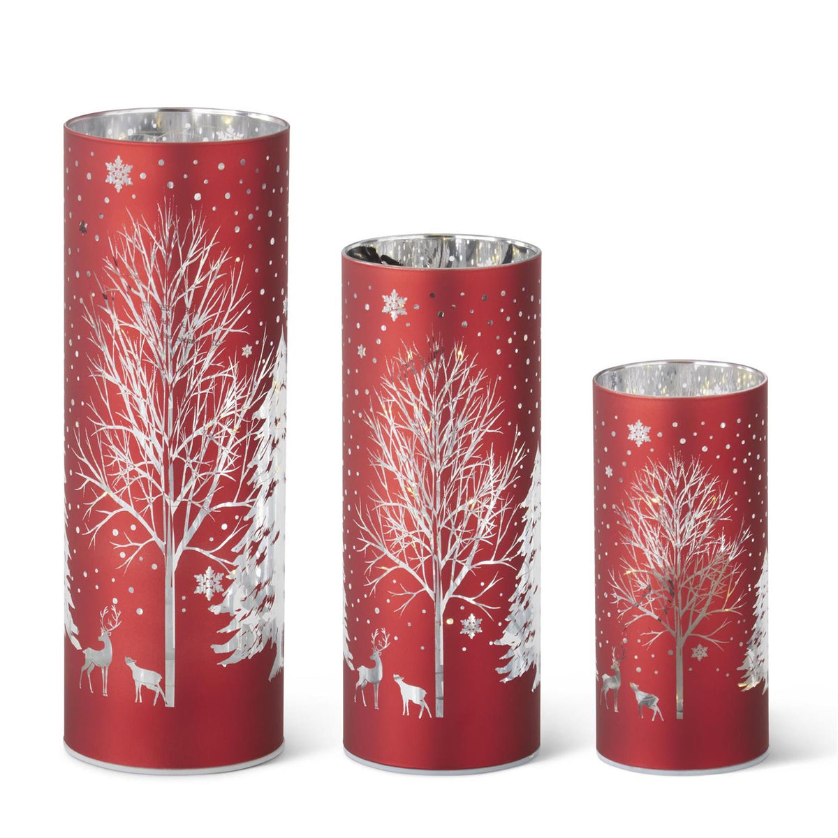 Red Laser Engraved LED Winter Scene w/ Rotating Cylinders