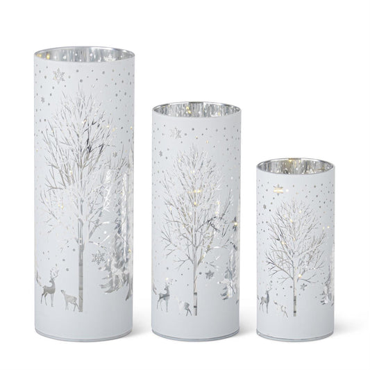 White Laser Engraved LED Winter Scene w/ Rotating Cylinders