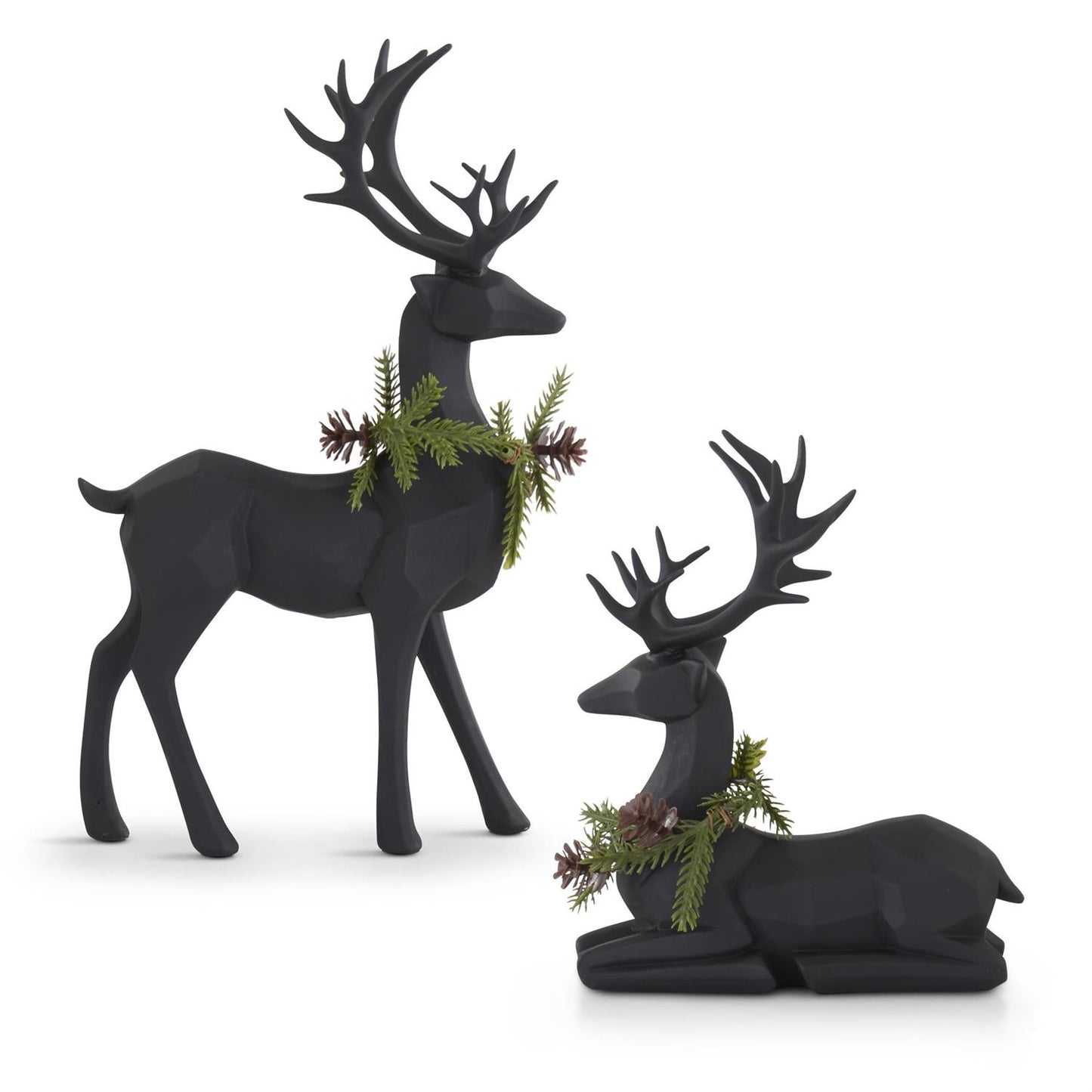 Matte Black Modern Deer w/Pine Wreaths