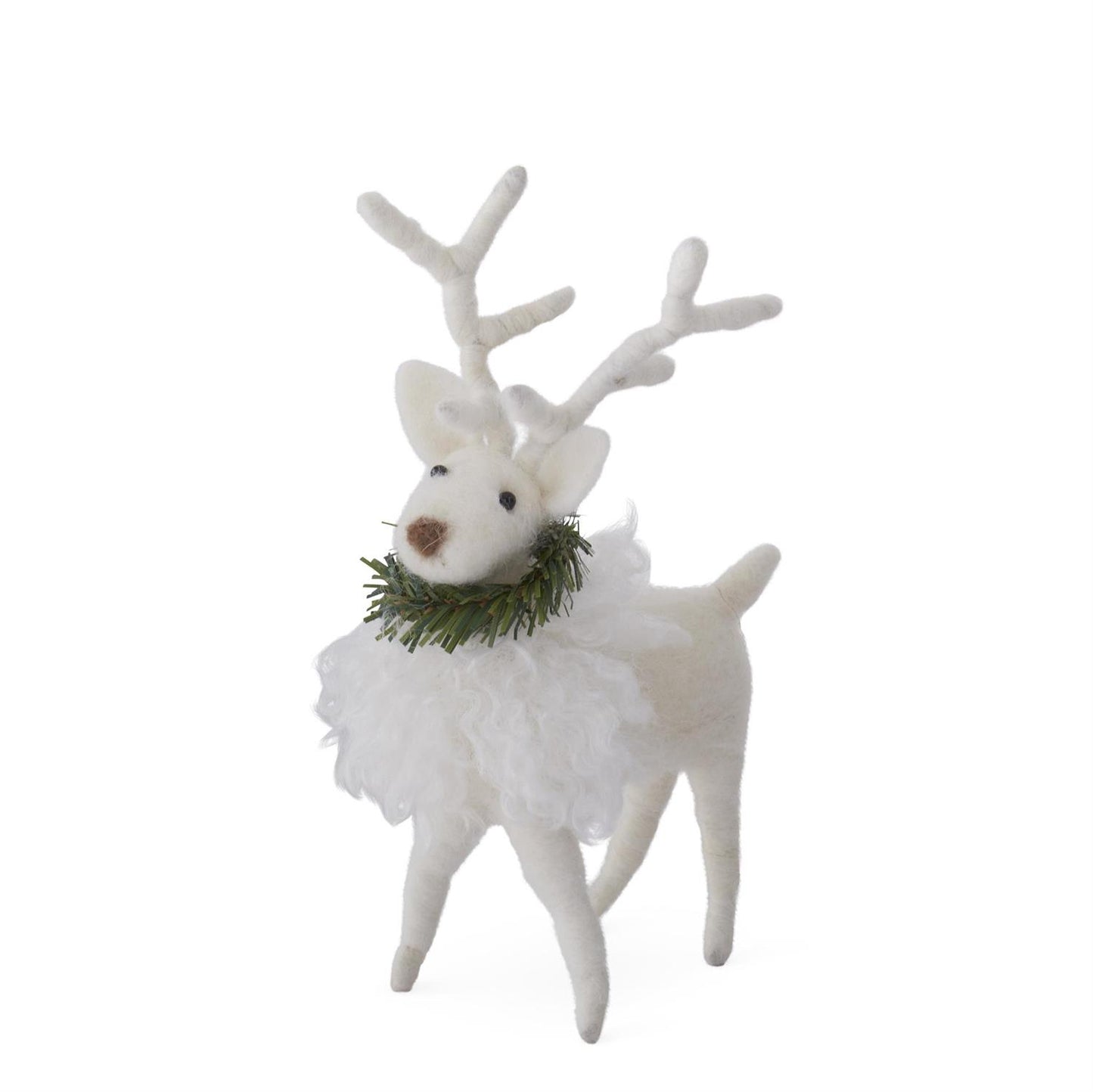 White Wool Deer w/Pine Wreath