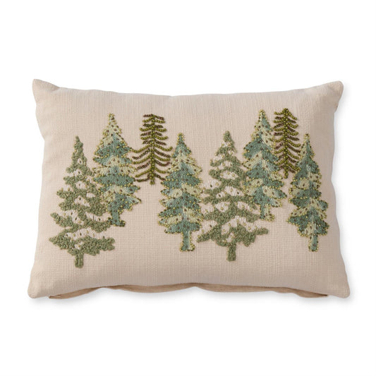 Cream & Green Beaded Christmas Tree Lumbar Pillow