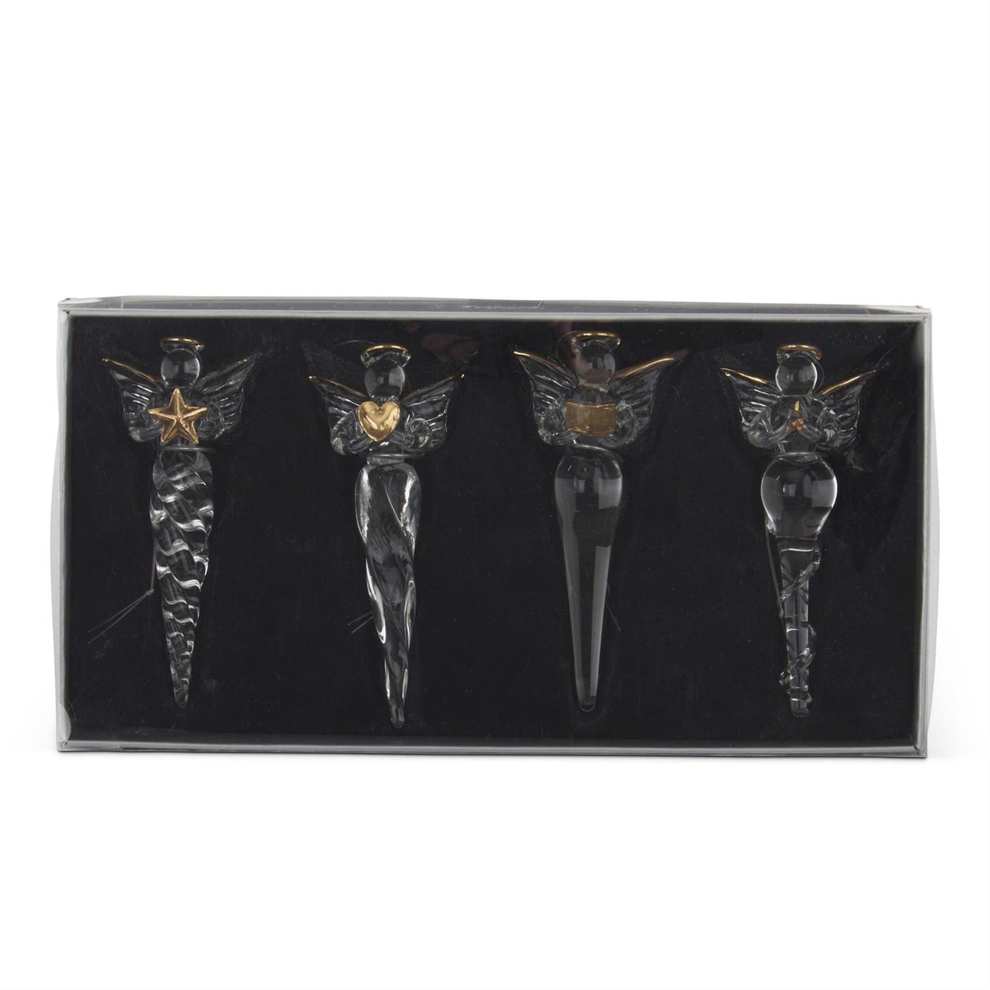 Glass Angel Icicle Ornaments Gift Box of 4