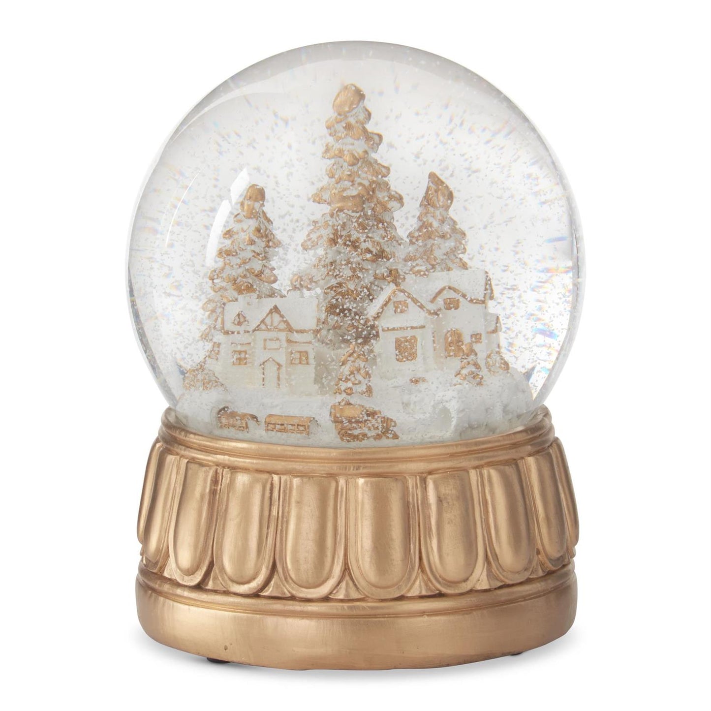 Winter Scene Musical Gold & Cream Snow Globe
