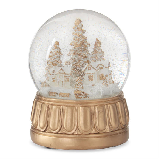 Winter Scene Musical Gold & Cream Snow Globe