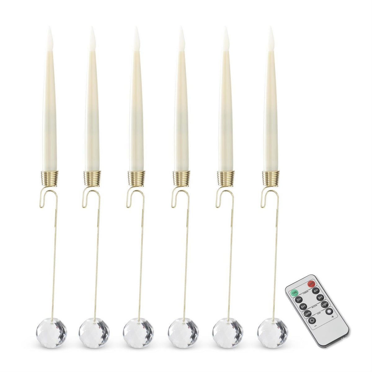 Glass Pendant Hanging LED Candle Ornaments S/6 | Cream or Gold
