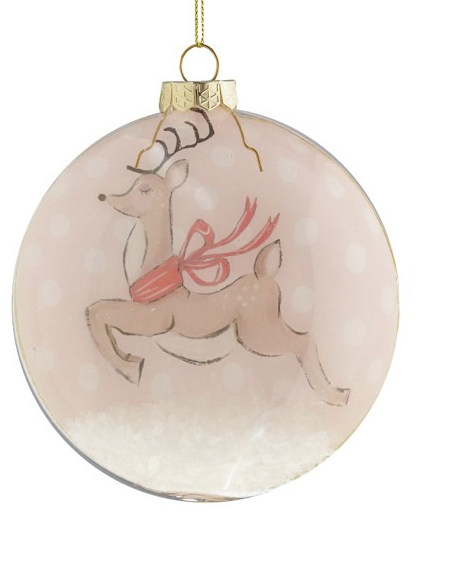 Glass Ball Ornament with Reindeer & Faux Snow Inside, 3 styles