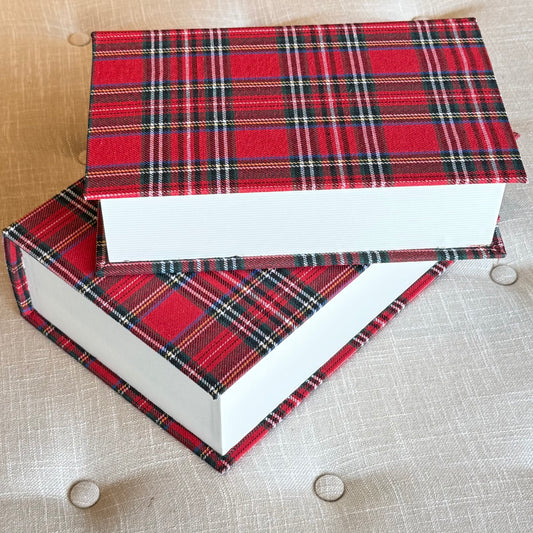 Red Christmas Plaid Nesting Storage Book, Two Sizes